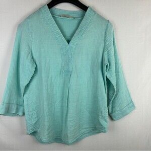 Soft Surroundings mint green v neck blouse top size PS